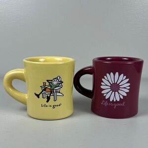 Two Life is Good 8 oz coffee tea‎ mug cups Yellow Beach Plum Daisy